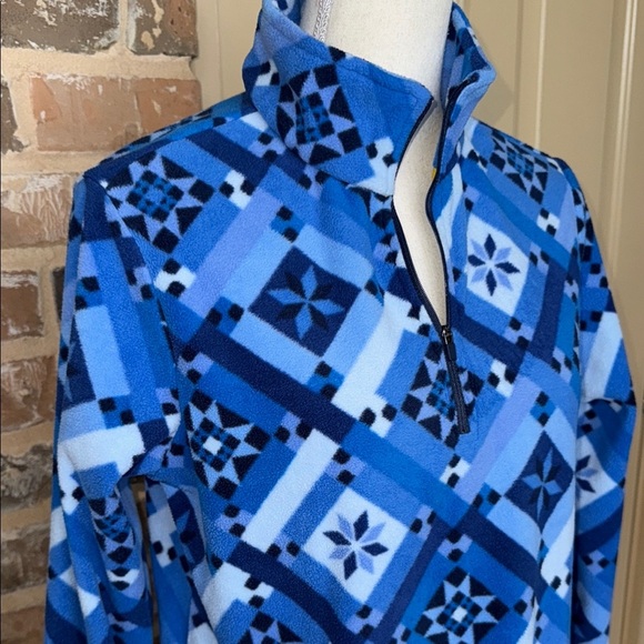 Lands End Blue Fleece Shift Dress Quilt Print 1/4 Zip Long Sleeve Pockets Sz S - Picture 4 of 11